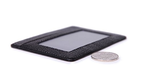 MEKU Handmade Genuine Leather Unisex Slim Card Case Super Thin Fashion Card Holder Compact Wallet With ID Card Window Black4