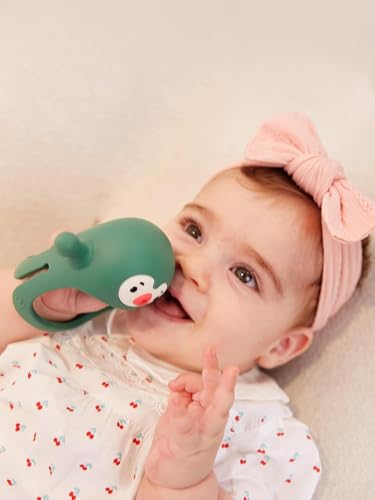 Image of Penguin Buddy Never Drop Silicone Baby Teething Toy for 0-6month Infants, Baby Chew Toys for Teething Pain Relief, Hand Teether for 3-6Months,Gum Massager for Babies, (Pine Green)
