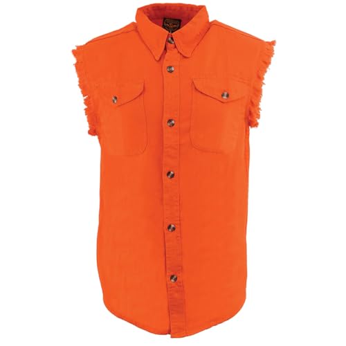 Image of Milwaukee Leather DM4009 Men's Sand Lightweight Denim Shirt with with Frayed Cut Off Sleeveless Look