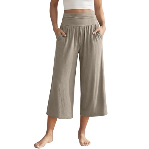 Pantalon d'été léger en coton avec poches et taille haute élastique