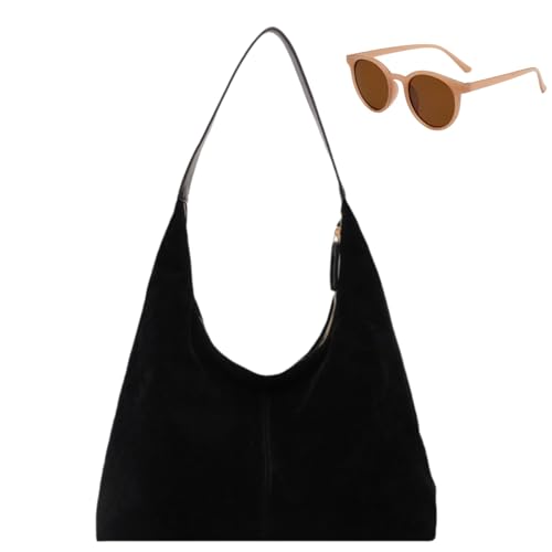 Women's Faux Suede Handbags, Large Capacity Casual Hobo Shoulder Bag, Vintage Slouchy Tote Bags for Travel Office Work