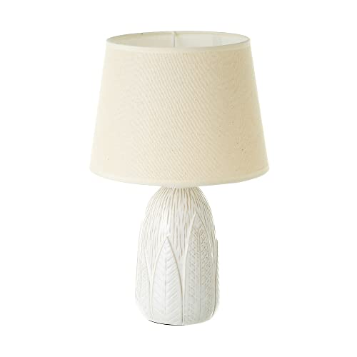 LOLAhome Lámpara de mesa con grabado de hojas de cerámica beige de Ø23x36 cm