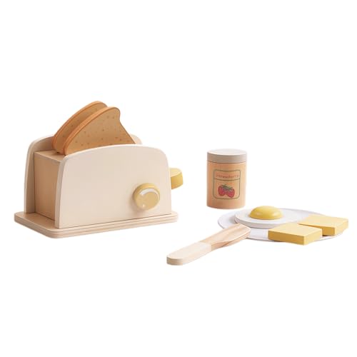 Freniland Wooden Toy Toaster for Toddlers Pop up Toaster Pretend Breakfast Kitchen Playset and Kitchen Accessories Educational Role Play Toy for Kids Ages 3Y+