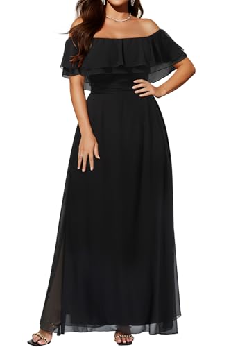 Pinup Fashion Women's Bridesmaid Dresses for Wedding Plus Size Formal Off The Shoulder Chiffon Maxi Dresses