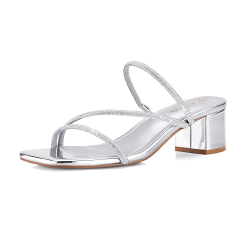 Image of Shoe'N Tale Strappy Heels For Women Low Chunky Block Heel Heeled Sandals Square Open Toe Slip On Slides Mules