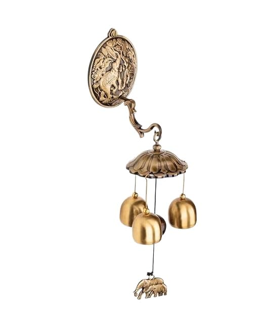 Blueberry New Metal Wind Chimes with 3 Bells/Elephant Designed Feng Shui Windchime for Positive Energy Flow at Home (12 inch, Gold)-image-39