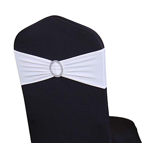 WENSINL Pack of 100 Wedding Chair Sash, Elastic Chair Bands with Buckle Slider, Chair Bows for Wedding Decorations, Without White Chair Covers (White)