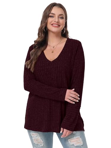 BELAROI Plus Size Long Sleeve Tops For Women Casual Shirts V Neck Tunic Sweaters Pullover Lightweight