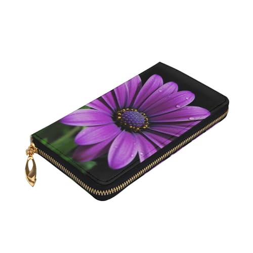 Purple Daisy Wallet for Men Women Long Purse Leather Clutch Large Business Handbag Travel Phone Holder Credit Card Holder Money Case with Zipper Leather Wallets Gift3