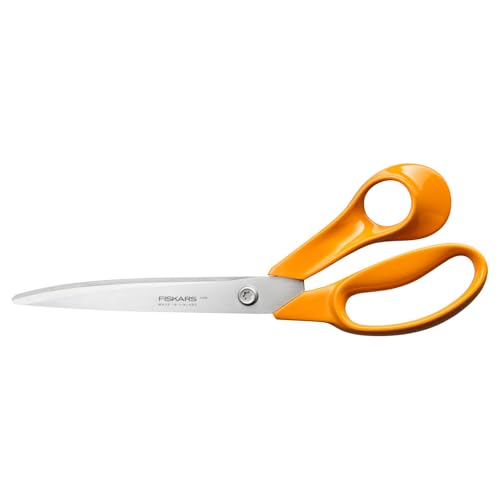 Fiskars Classic Stor universalsax för hantverk och tyg, Högerhänt, Total längd: 25 cm, Förbättrad Torx-skruv och ergonomiskt handtag, Högvärdigt stål/plast, Orange, 1075038