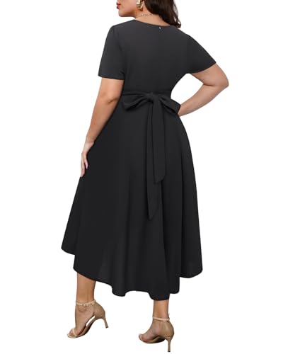 Holipick Women's Plus Size High Low Dress Wedding Guest Semi Formal Short Sleeves Long Cocktail Dresses with Pockets3