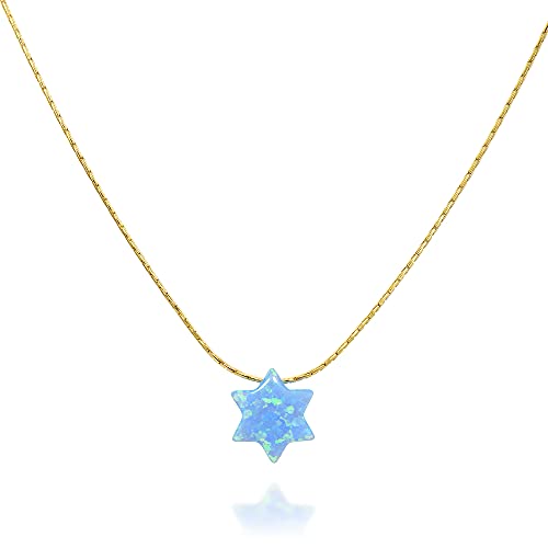 Blue Opal David Star Minimal 14K Gold Filled Choker Necklace - Magen David Collar - Length: 13.5 inch + 3 inch Extender