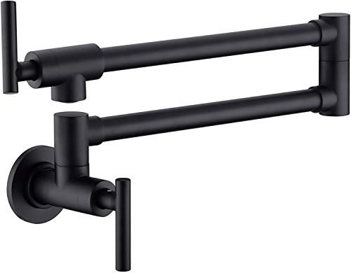 Featured Product Pot Filler Faucet Wall Mounted Stainless Steel Kitchen Pot Filler KPF-13012B Dual Stretchable Joint Folding Swing Arm 2 Handle Valve, Matte Black