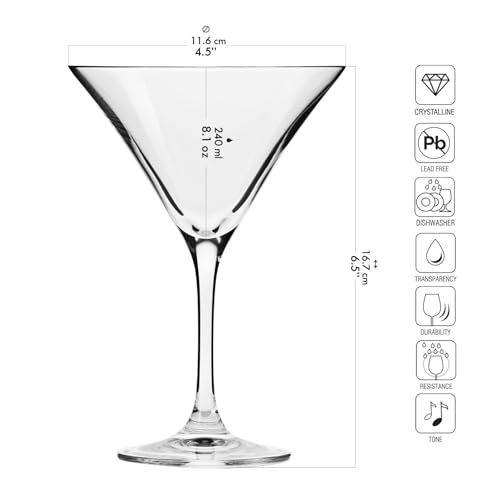 Krosno Martini Cocktail Glasses Drinking Set | Set of 6 | 240 ML | Avant Garde Collection | Perfect for Home, Restaurants and Parties | Dishwasher Safe