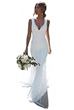 Mermaid Wedding Dresses for Bride 2025 Boho White Beach Bride Dress with Train Lace Appliques Tulle Wedding Gowns Backless US14 LW05W21