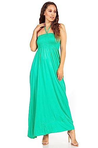 Image of Sakkas Soft Jersey Feel Solid Color Smocked Bodice String Halter Long Dress