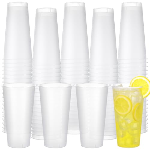 Teecyhooo 18 oz Frosted Plastic Cups Blank Reusable Drink Frosted Cups Clear Party Tumblers for Wedding, Parties, Events, Marketing