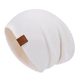 jaxmonoy Slouchy Knit Beanies Winter Hats for Women Men Soft Warm Double Layer Reversible Slouch Cuffed Skull Knitted Beanie Cap - White