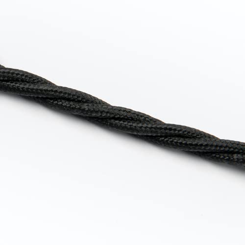 Kabel tekstylny do lamp czarny, pleciony, skręcany, kabel materiałowy, 50 m, z uziemieniem 3 x 0,75