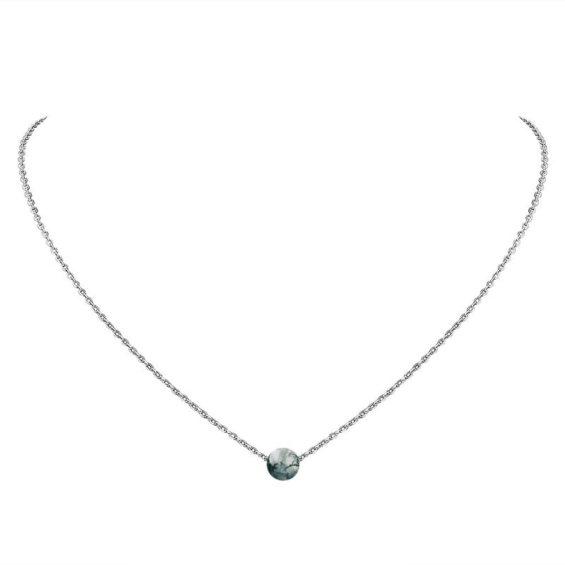 keenove Dainty Real Moss Agate Crystal Pendant 925 Sterling Silver Chain Necklace Healing Spiritual Chakra Crystal Stone Handmade Choker Chain Jewelry Necklace Gift for Women Young Lady 1 Bead