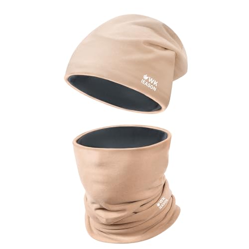 WK IEASON Winter Thermofleece Mütze Halswärmer Set Winter Laufmütze und Thermosnoods Unisex Schal und Fleece Mütze für Laufen Joggen Skifahren Radfahren Snowboarden Klettern Outdoor Sport