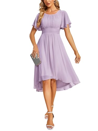 Image of Ever-Pretty Women's Chiffon Crew Neck Empire Waist Wedding Guest Dress Summer Short Sleeve Semi Formal Dresses 02053
