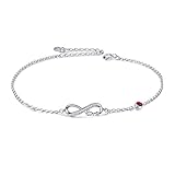 AOBOCO Infinity Ankle Bracelet for Women, 925 Sterling Silver Charm Adjustable Anklet 9+2'' (G-red Crystal_july Birthstone)