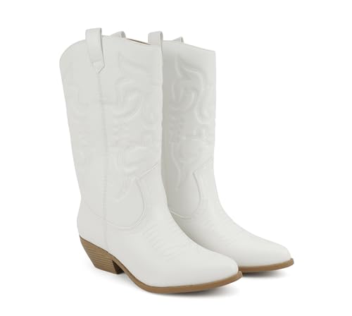 Image of Soda inchTELLER inch ~ Women's Western Cowboy Boots with Stitched Detailing, Pointed Toe, and Low Block Heel