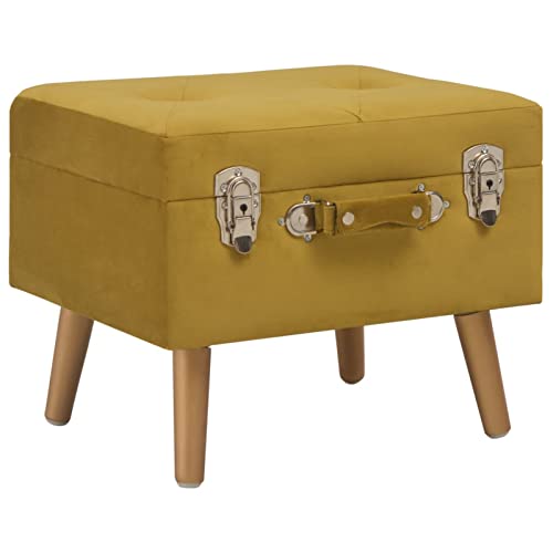 JUNZAI Taburete de Almacenamiento de Terciopelo Amarillo Mostaza 40 cm, Taburete Bajo, Taburete Pequeño, Taburete Meditacion, Taburetes De Cocina