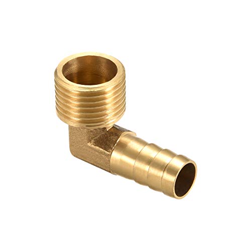 sourcing map Brass Barb Hose Fitting, 90 Degree Elbow 12mm Barbed to 1/2G Male Pipe Adapter Connector
