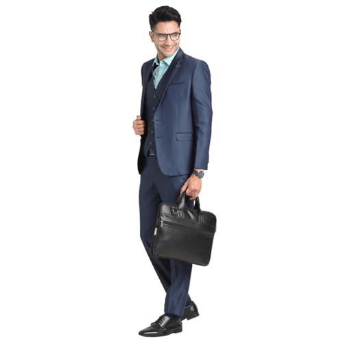 Image of Turtle Men Polyviscose Lycra Tailored Fit Blue Three Piece Party Suits