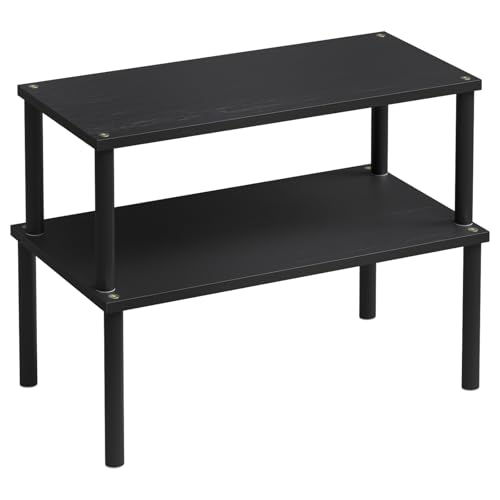 VERTORGAN Cabinet Organizer Shelf(Set of 2),Kitchen Counter Shelves,Bamboo Spice Rack Countertop and Cabinet,Stackable Expandable,Large(Black)