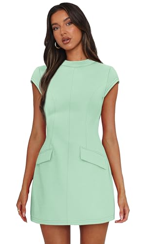 OFEEFAN Cap Sleeve Green Dress Tea Party Bodycon Dresses for Woman Fashion L