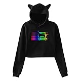 Doberman Pinscher American Flag Cute Cat Ear Cropped Pullover Fleece for Women Teen Girls Black