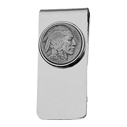 US 1934 Indian Head Buffalo Nickel 5 Cent Coin Solid Brass Silver Money Clip New - High Quality