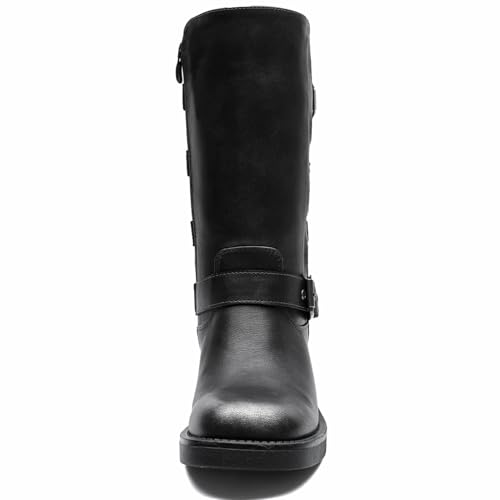 Image of GLOBALWIN Chunky Mid Calf Fashion Dressy Motocycle Biker Military Style Combat Boots for Women Low Heel