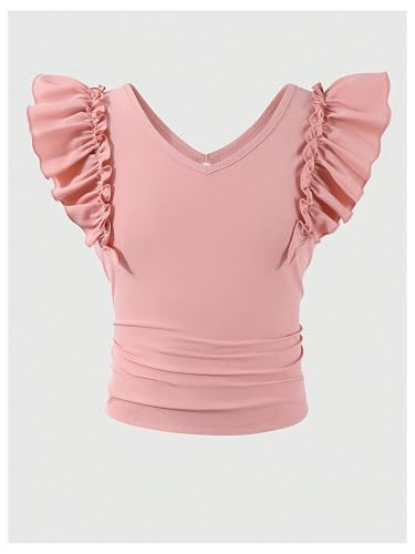 SweatyRocks Girl's Bow Tie Back Top Ruffle Short Sleeve Shirt Casual Cute T Shirts4