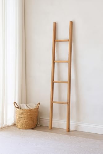 Biscottini Scala Decorativa in Legno Naturale 148x34x4 cm - Porta Asciugamani, Porta Plaid - Scaletta Appendi asciugamani Soggiorno e Camera da Letto - Portasciugamani da Parete Metallo, Bambu