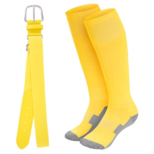 Dxhycc Youth Baseball Socks and Belt Combo Set Adjustable Softball Baseball Socks and Belt for Boys Girls