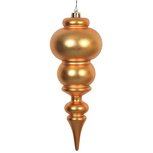 Vickerman Plastic Finial UV Resistant with Drilled Neck, Cap Secured & Green Floral Wire, 14", Antique Gold Matte