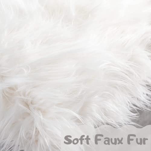 Cimoo White Faux Fur Ottoman Bench Upholstered Bedroom Furry Entryway Bench Long Hair Stool With Metal Legs For Bed Living Room Entry-35.4''*13.7''W*17.7''H #TOP5