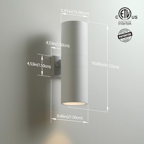 Image of mirrea 18 inch Modern Outdoor Porch Light in 2 Lights, Matte White, 2 Pack