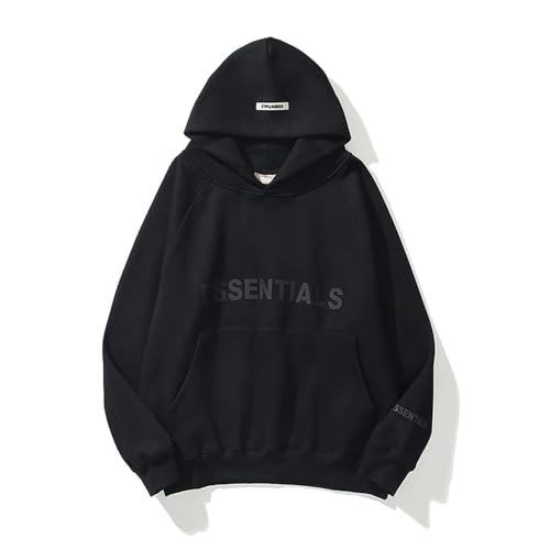 Unisex Fleece Hoodie, 3D Letters Pasted Design, Double-Line Streetwear Pullover(Black,M)