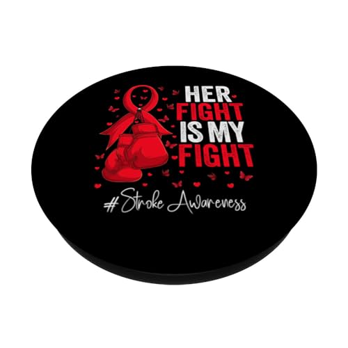 Red Ribbon Survivor Fighter Stroke Awareness PopSockets Swappable PopGrip, Black - Image 2