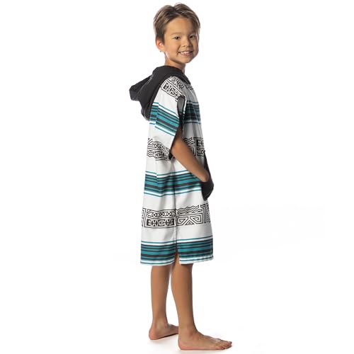 Image of Flow Changing Poncho for Kids - Microfiber Hooded Swim Towel Poncho for Boys & Girls, Perfect for Beach, Pool, or Swim - Quick Dry, Absorbent, Light Weight, and Easy to Pack (Aqua Tribe, Small)