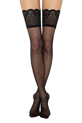 Image of Conte Polka Dot Patterned Sheer Stockings with a Silicone Lace Top, Happy 20 Den