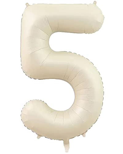 FAMULIA 数字 風船 バルーン 誕生日 大きい 特大サイズ (クリームホワイト, 5(特大サイズ))
