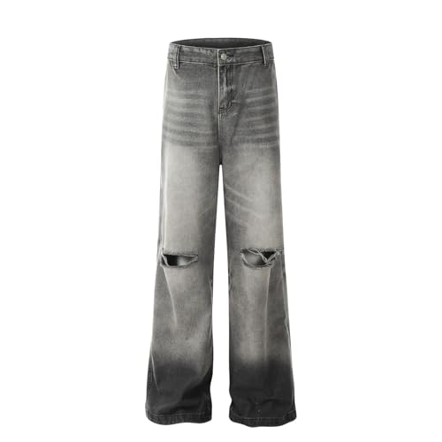Jeans Pants Trouser Denim Retro Hole Washed Street Trendy Straight Tube for Men