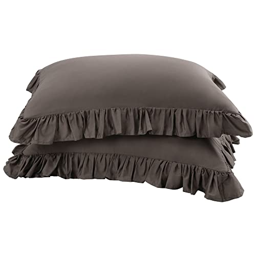 PiccoCasa Ruffled Pillow Shams Set of 2, Soft Breathable Cotton Bed Pillow Covers with Envelope Closure, Ruffle Pillow Case Queen Beaver