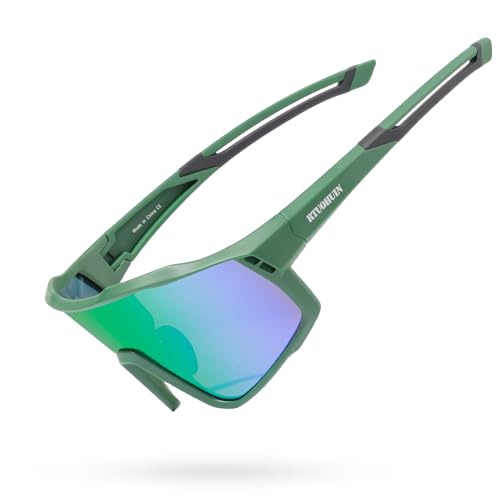 RTUOHUIN Children's Cycling Glasses, UV400 Protection, Polarised Sports Sunglasses, TR90, Flexible Frame, High Quality, Quick Safety Glasses for Boys and Girls, Outdoor Sports, Green